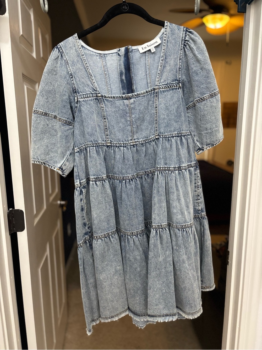 En Saison Light Wash Denim Tiered Mini Dress